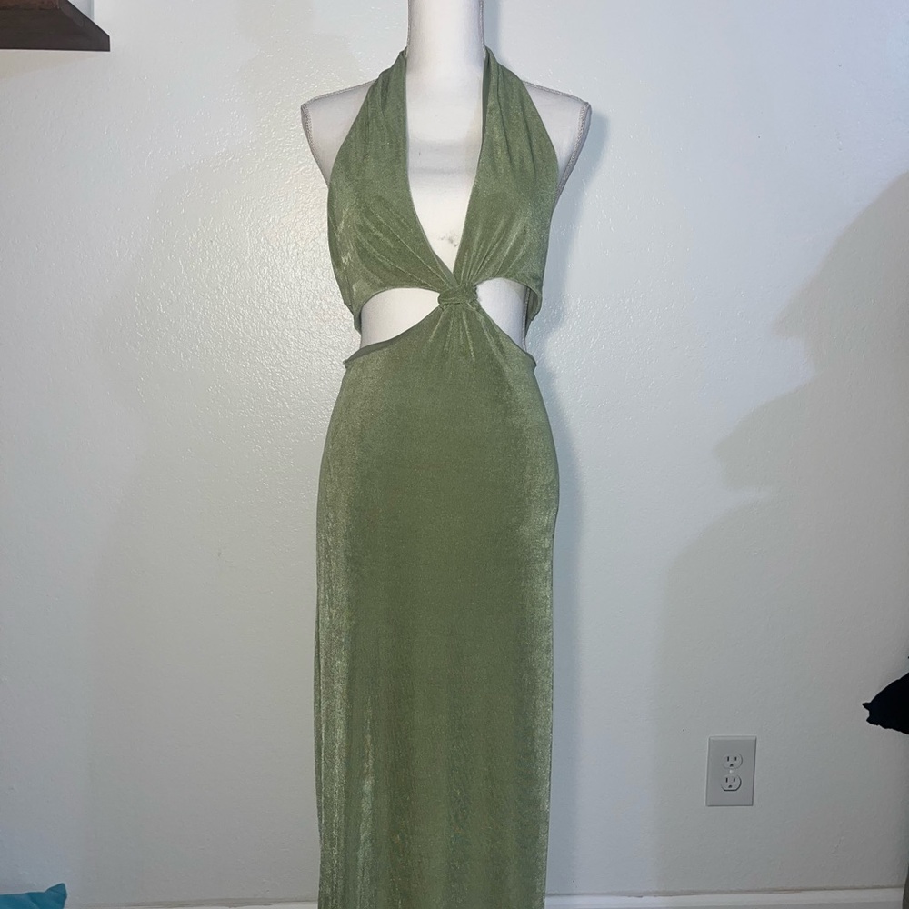 Elegant Green Halter Dress